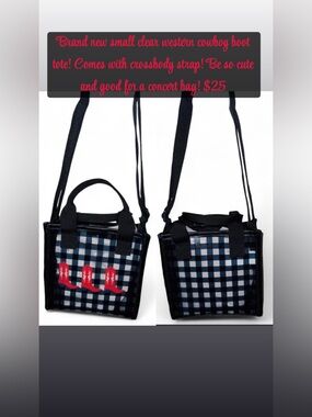 Brand new small cowboy boot clear tote crossbody.